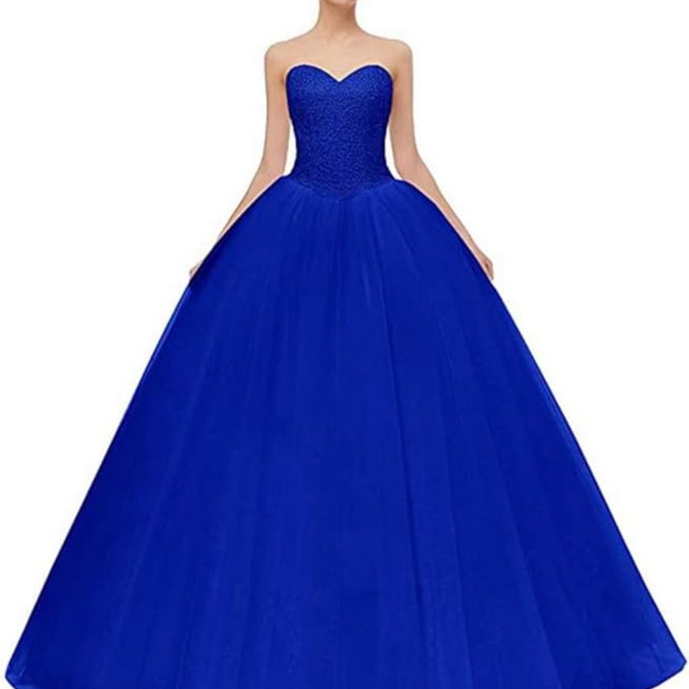 Elegant Blue Strapless Evening Gown like new 8